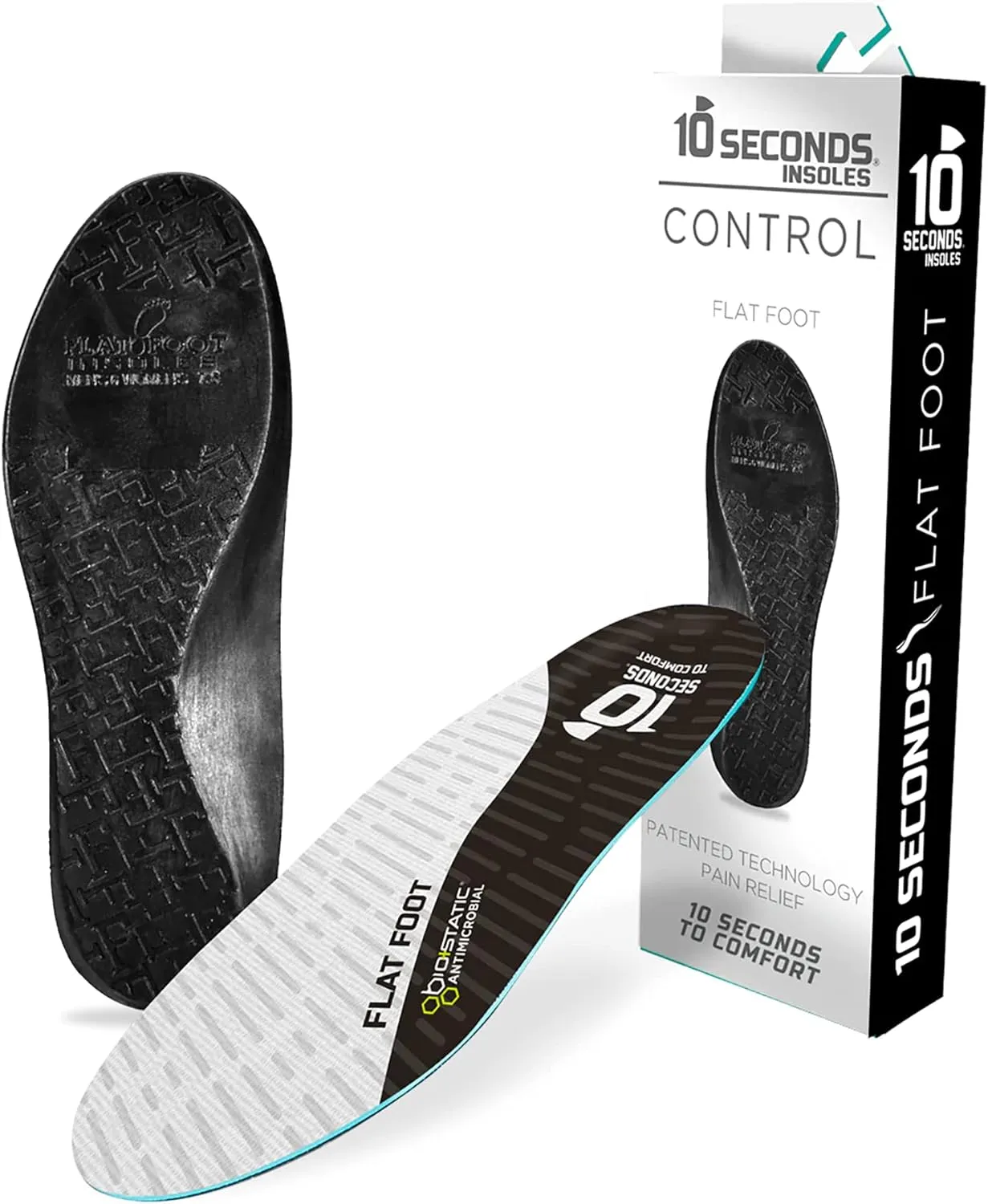 10 Seconds - Flat Foot Orthopedic Insole – Corrective Arch Support for Flat Feet, Biostatic Topper with Shock Absorbing Foam, Prevents Overpronation 11/11.5, W 12.5