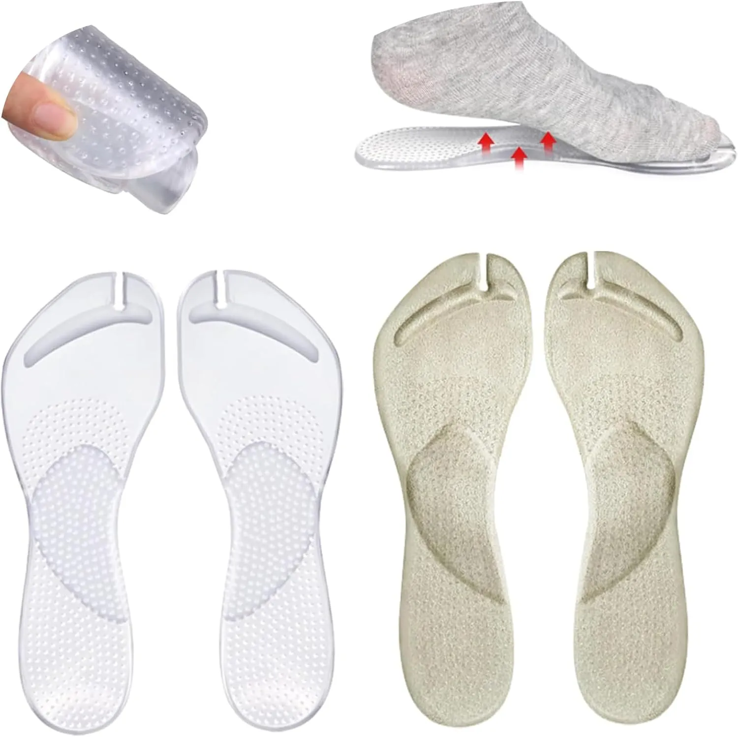 2 Pairs Arch Support Cushion Insoles Gel Adhesive Arch Support Anti-Slip Flip Flop Thong Inserts Self Adhesive Gel Arch Cushion Insoles Plantar Fasciitis Pain Relief for Man Woman