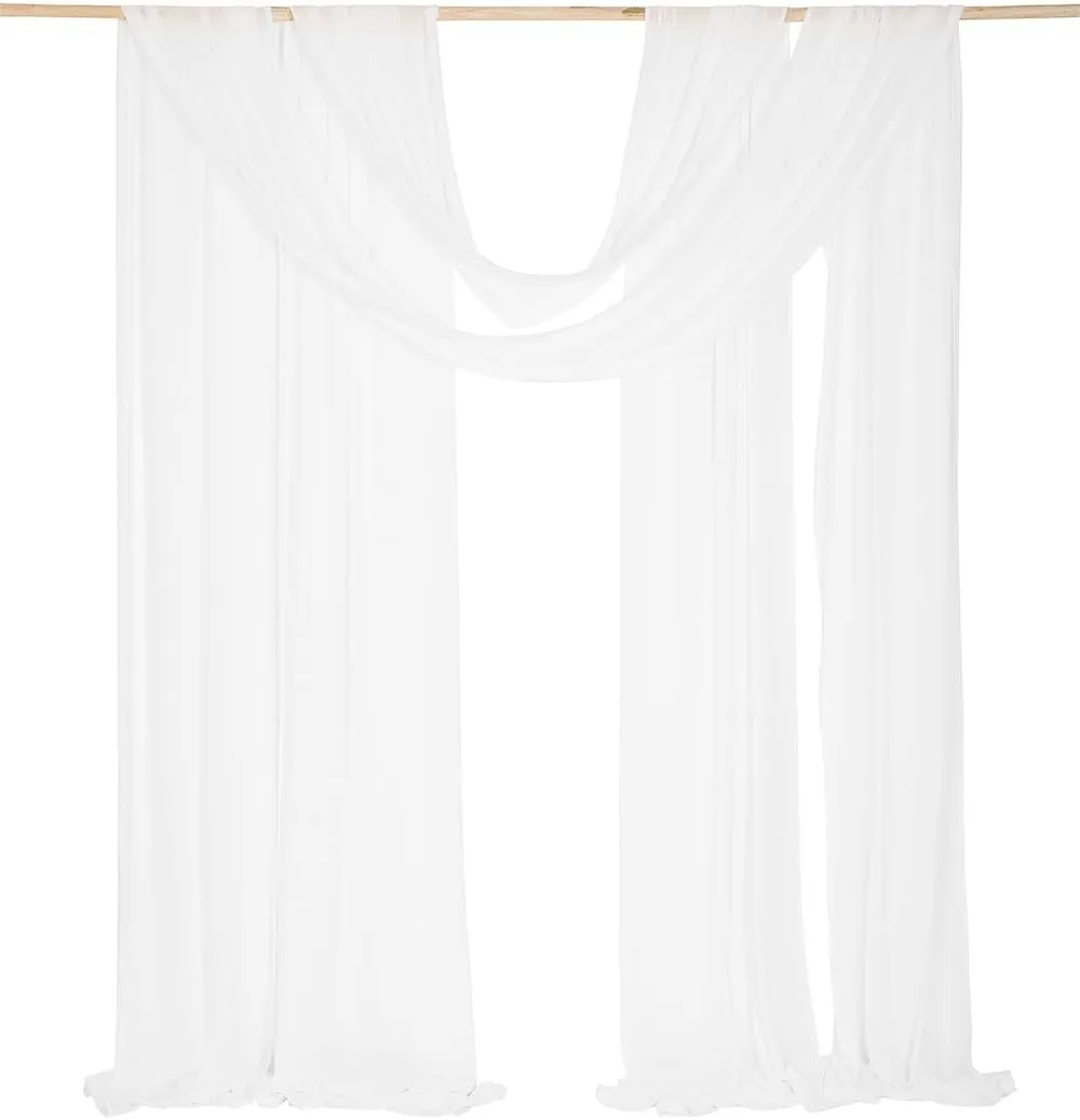2 Panels 30FT Extra Long Wedding Arch Chiffon Draping Fabric, Arbor Drapes for Wedding Outdoor Party Reception Backdrop (White & White)