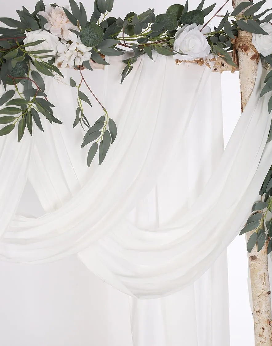 2 Panels 30FT Extra Long Wedding Arch Chiffon Draping Fabric, Arbor Drapes for Wedding Outdoor Party Reception Backdrop (White & White)