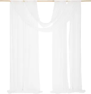 2 Panels 30FT Extra Long Wedding Arch Chiffon Draping Fabric, Arbor Drapes for Wedding Outdoor Party Reception Backdrop (White & White)