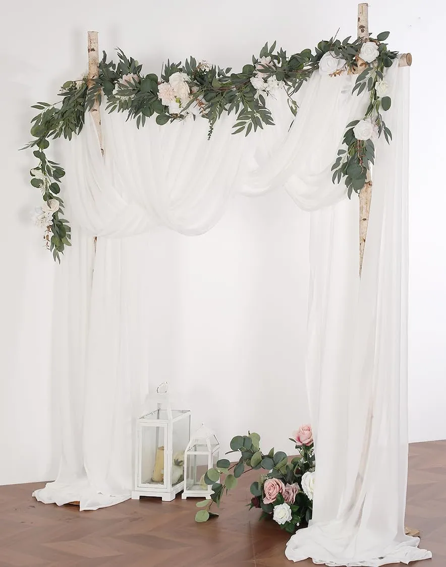 2 Panels 30FT Extra Long Wedding Arch Chiffon Draping Fabric, Arbor Drapes for Wedding Outdoor Party Reception Backdrop (White & White)