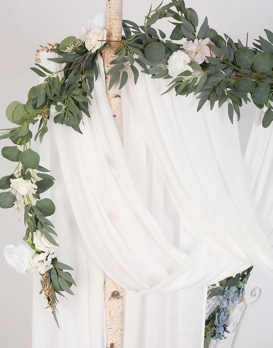 2 Panels 30FT Extra Long Wedding Arch Chiffon Draping Fabric, Arbor Drapes for Wedding Outdoor Party Reception Backdrop (White & White)
