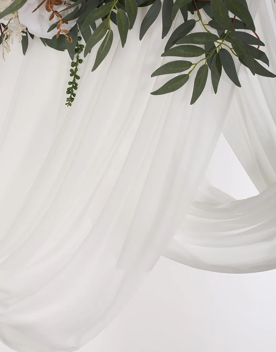 2 Panels 30FT Extra Long Wedding Arch Chiffon Draping Fabric, Arbor Drapes for Wedding Outdoor Party Reception Backdrop (White & White)