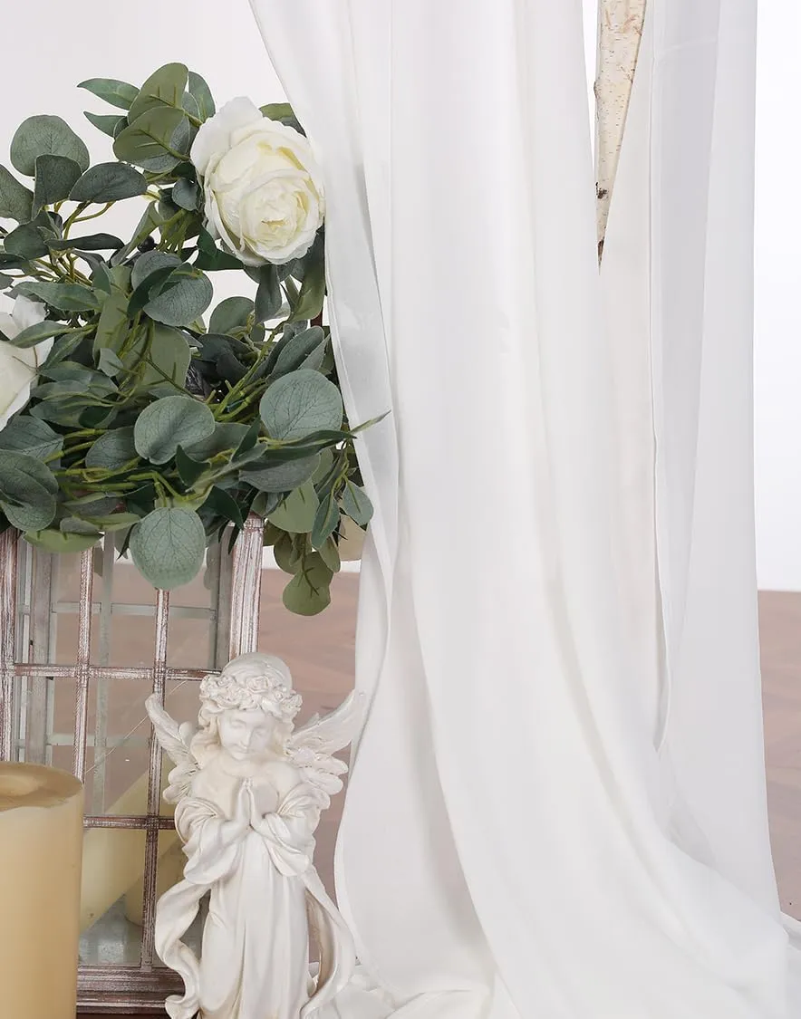 2 Panels 30FT Extra Long Wedding Arch Chiffon Draping Fabric, Arbor Drapes for Wedding Outdoor Party Reception Backdrop (White & White)