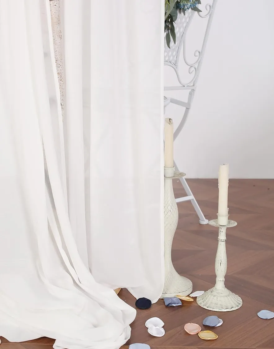 2 Panels 30FT Extra Long Wedding Arch Chiffon Draping Fabric, Arbor Drapes for Wedding Outdoor Party Reception Backdrop (White & White)