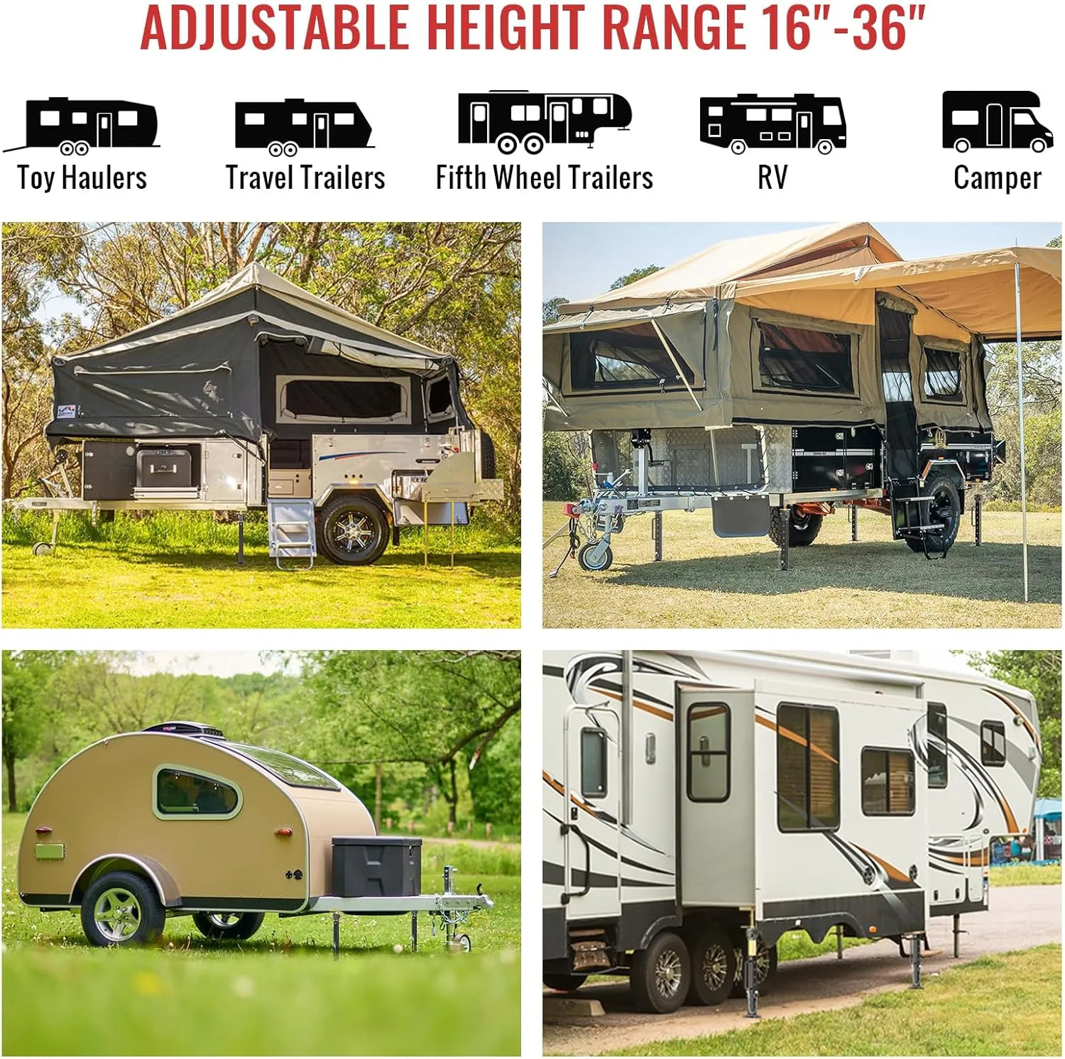 2025 New Upgraded RV Slide Out Support Jacks 2 Pcs RV Stabilizer Jacks Heavy Duty for Camper, 5th Wheel and Travel Trailer, Adjustable from 16" to 36", Supports Up to 5,000 LBS (Electric Drill Adjust)