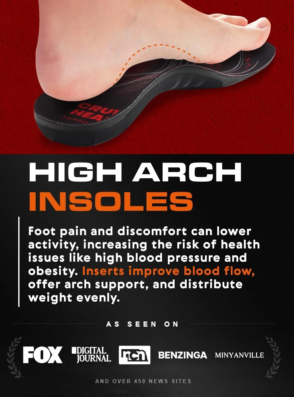 220  lbs Plantar Fasciitis High Arch Support Insoles Men Women - Orthotic Shoe Inserts - Boot Work Shoe Insole (M, Black)