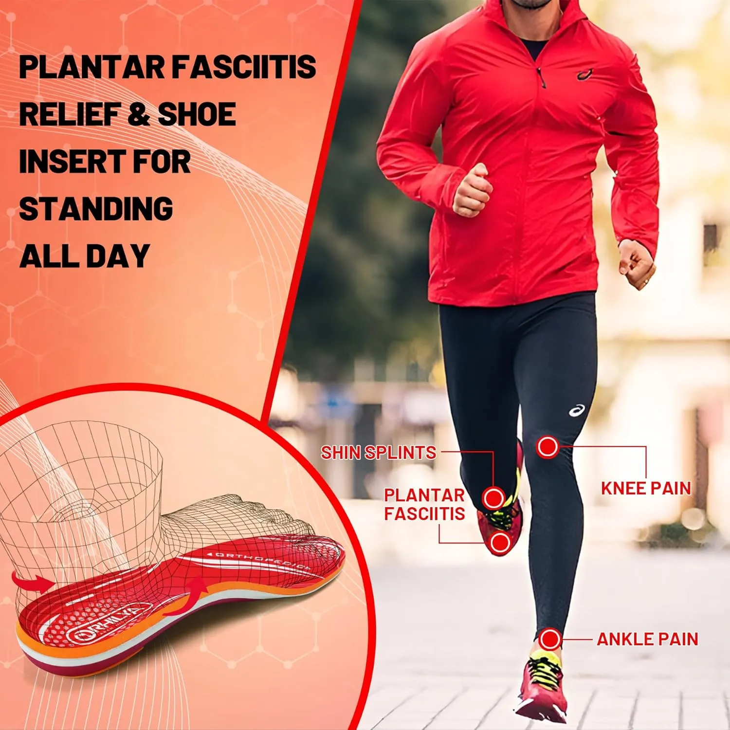 220lbs  Arch Support Insert Plantar Fasciitis Relief Foot Pain Orthotics Insole, Men Women Shoe Inserts for Standing All Day, Work Boot Comfort Cushion Insole for Flat Feet Heel Spur,250MM