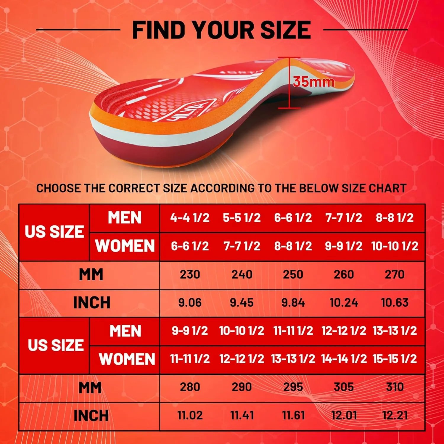 220lbs  Arch Support Insert Plantar Fasciitis Relief Foot Pain Orthotics Insole, Men Women Shoe Inserts for Standing All Day, Work Boot Comfort Cushion Insole for Flat Feet Heel Spur,250MM