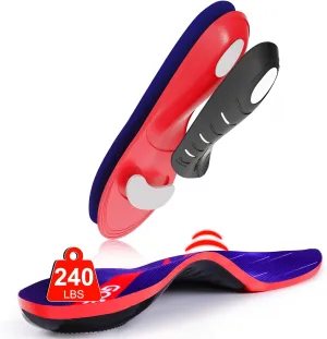 240 Ibs Plantar Fasciitis Insoles,FSA HSA Eligible,High Arch Support Inserts for Men Women,Heavy Duty Support for Orthotics Inserts,Flat Feet Insoles,Pain Relief,Work Boots & Sneakers (Red, L)