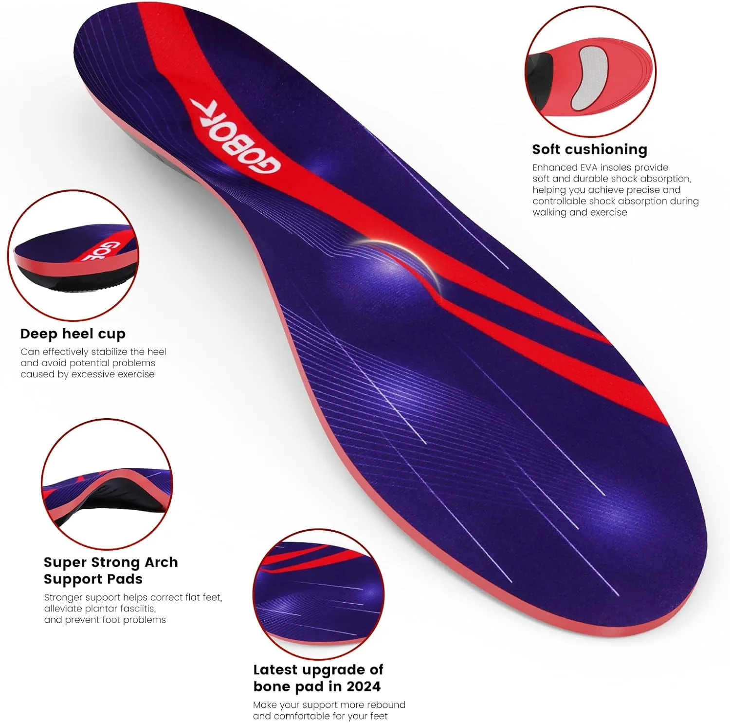 240 Ibs Plantar Fasciitis Insoles,FSA HSA Eligible,High Arch Support Inserts for Men Women,Heavy Duty Support for Orthotics Inserts,Flat Feet Insoles,Pain Relief,Work Boots & Sneakers (Red, L)