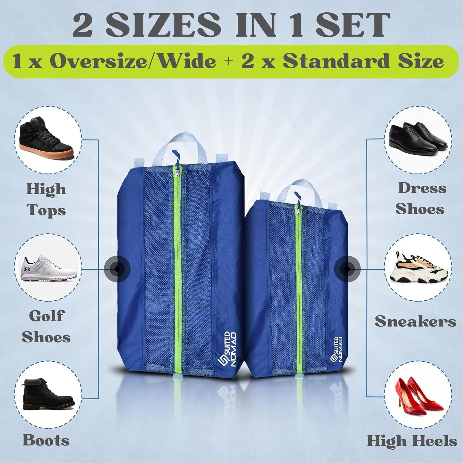 3 Pack Ultralight Shoe Bags for Travel Set, Extra Large Shoe Packing Cubes Portable Pouch with Zipper