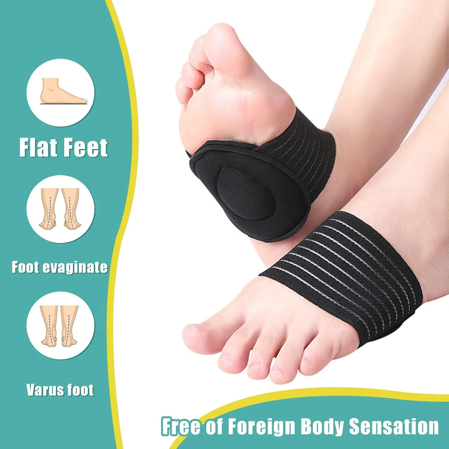 3 Pairs Adjustable Foot Arch Support Pads for Plantar Fasciitis, Heel Spurs, Flat Foot Pain Arch Support Brace with Cushioned Compression Sleeves Plantar Fasciitis Brace (02-Blue)