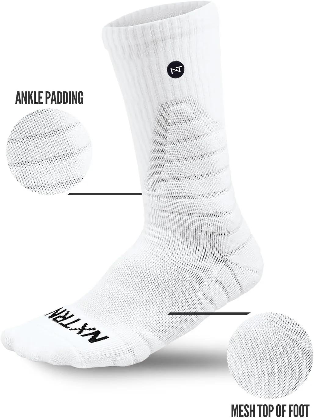 3 Pairs Nxtrnd Crew Socks for Men & Boys, Padded Basketball & Football Socks