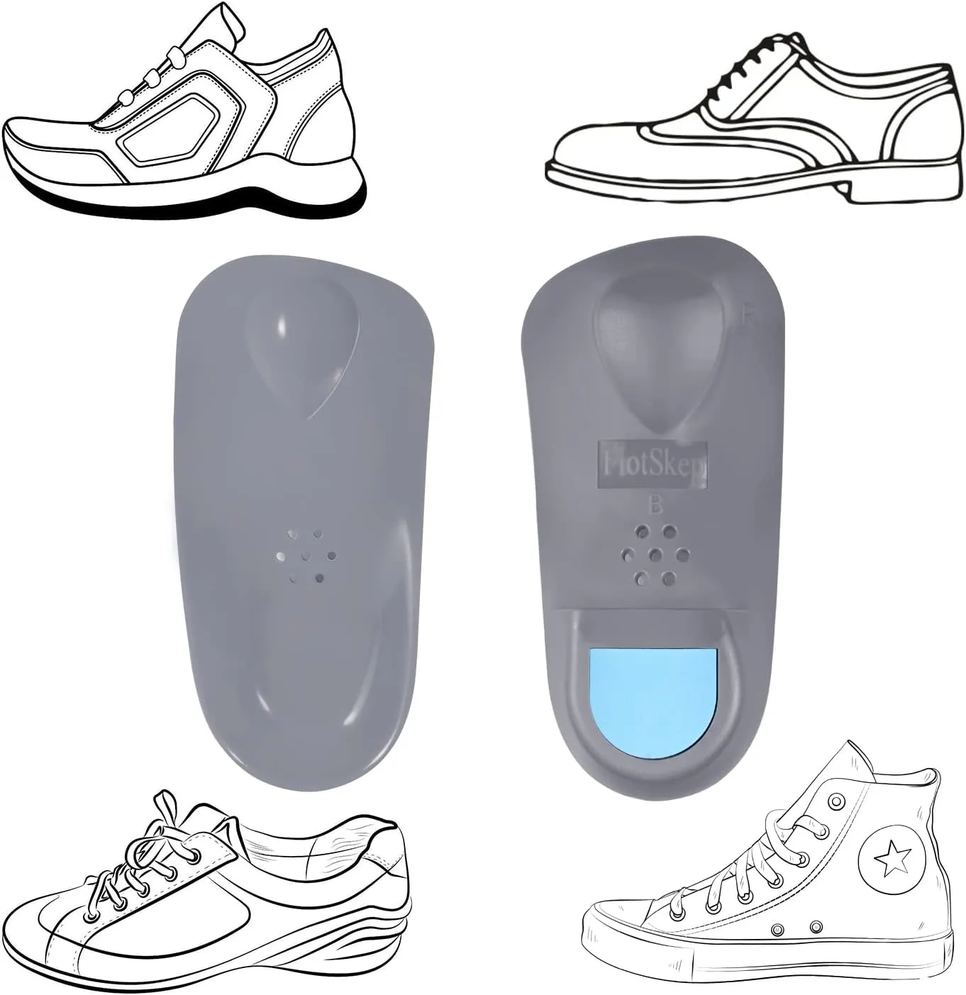 3/4 Original High Arch Inserts Firm Orthotics for Plantar Fasciitis Flat Feet Over-Pronation, Comfort Metatarsal Pad Support Insoles Relief Heel Spur Pain