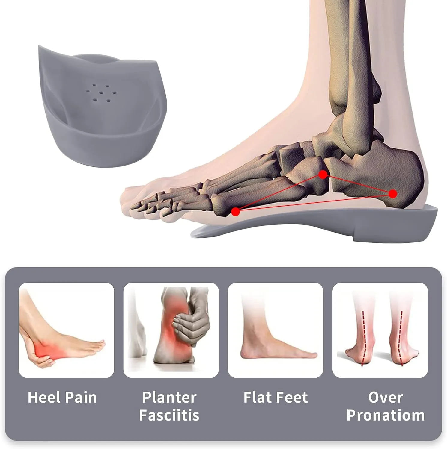 3/4 Original High Arch Inserts Firm Orthotics for Plantar Fasciitis Flat Feet Over-Pronation, Comfort Metatarsal Pad Support Insoles Relief Heel Spur Pain