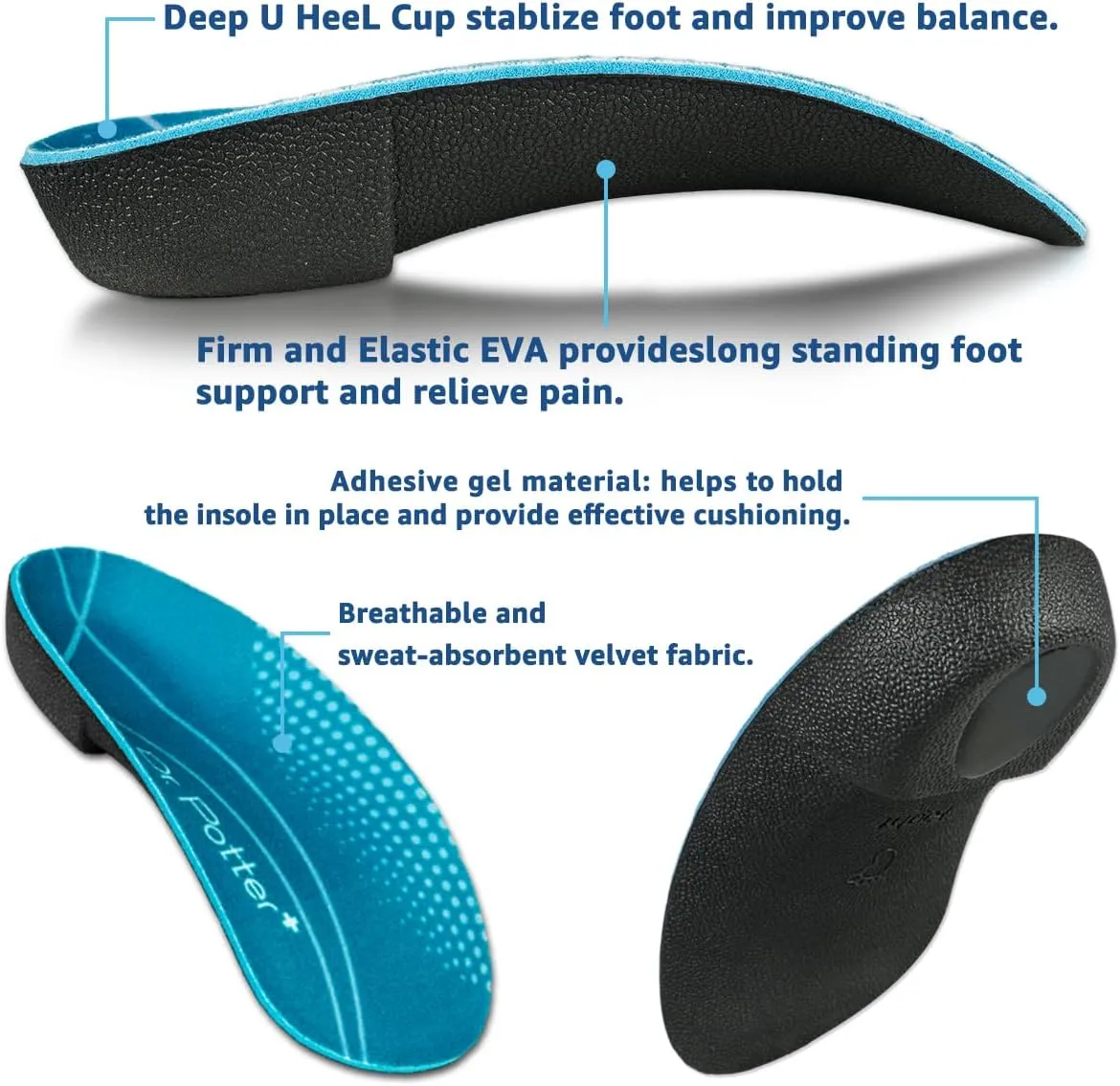 3/4 Orthotic Insoles, Shoe Inserts for Plantar Fasciitis Relief, High Arch Support Inserts for Flat Feet, Over-Pronation and Heel Pain (X-Large(Men's 11.5-14 / Women's 12.5-15))