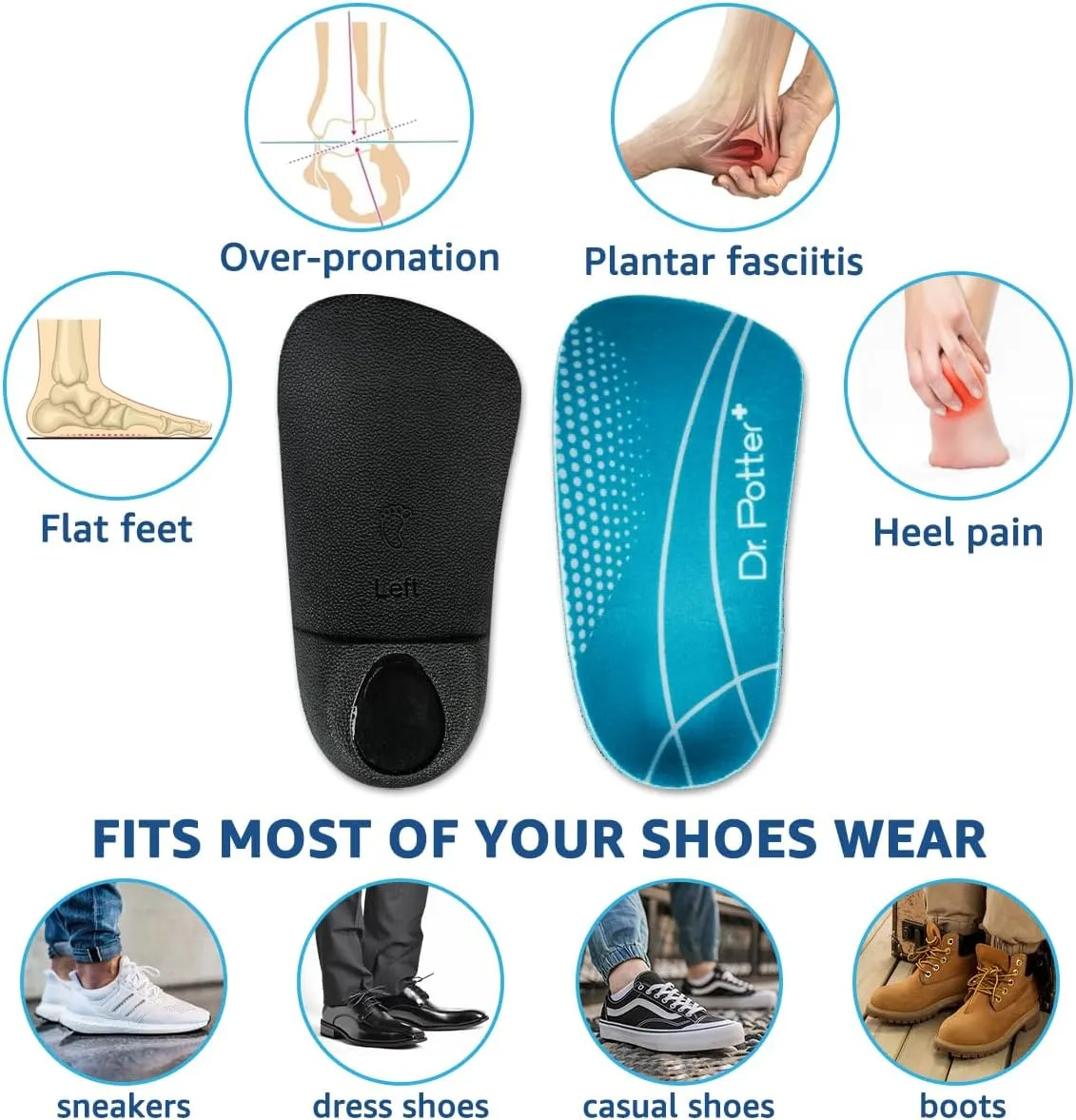 3/4 Orthotic Insoles, Shoe Inserts for Plantar Fasciitis Relief, High Arch Support Inserts for Flat Feet, Over-Pronation and Heel Pain (X-Large(Men's 11.5-14 / Women's 12.5-15))