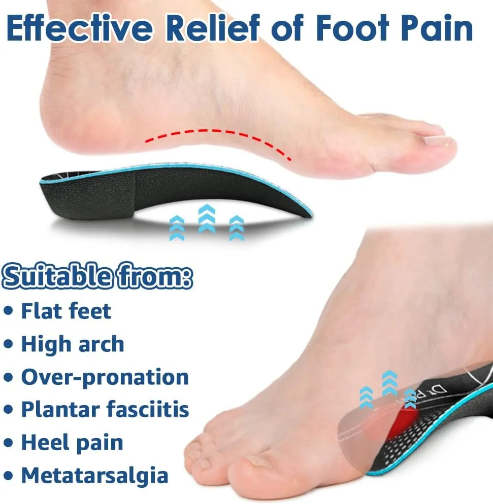 3/4 Plantar Fasciitis Insoles, High Arch Support Inserts for Flat Feet, Over-Pronation and Foot Pain, Metatarsal Support Insoles for Metatarsalgia (Large(Men's 9-11, Women's 10-12))