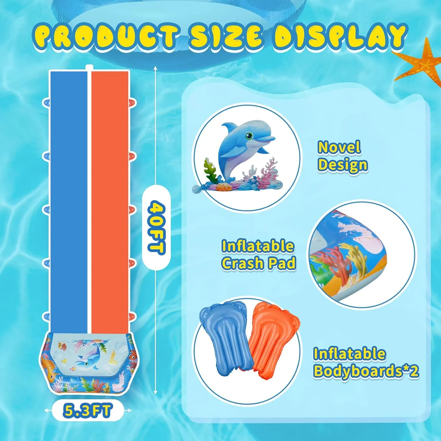 40FT Slip Double Water Slides with 2 Bodyboards, Extra Long Lawn Water Slides for Kids Adults Heavy Duty, Giant Outdoor Water Slip Toys with Crash Pad for Backyard Summer Party