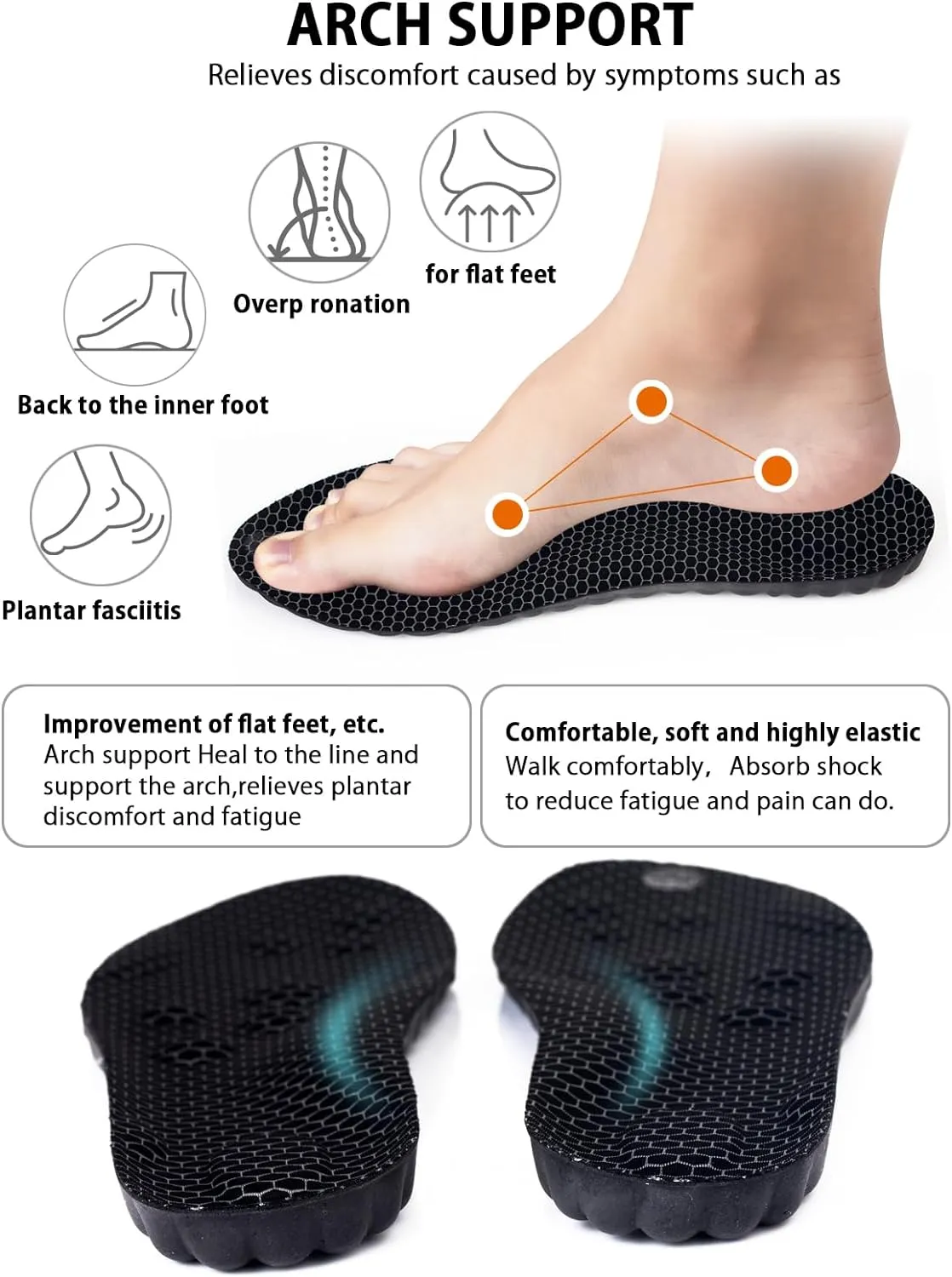 4D Cloud Insoles for Men and Women, Arch Support Insoles, Memory Foam Insoles, Shock Absorption and Cushioning Sports Shoe Insoles for Foot & Joint Support (XL Men 9-11.5 | Women 11-12.5 Black)