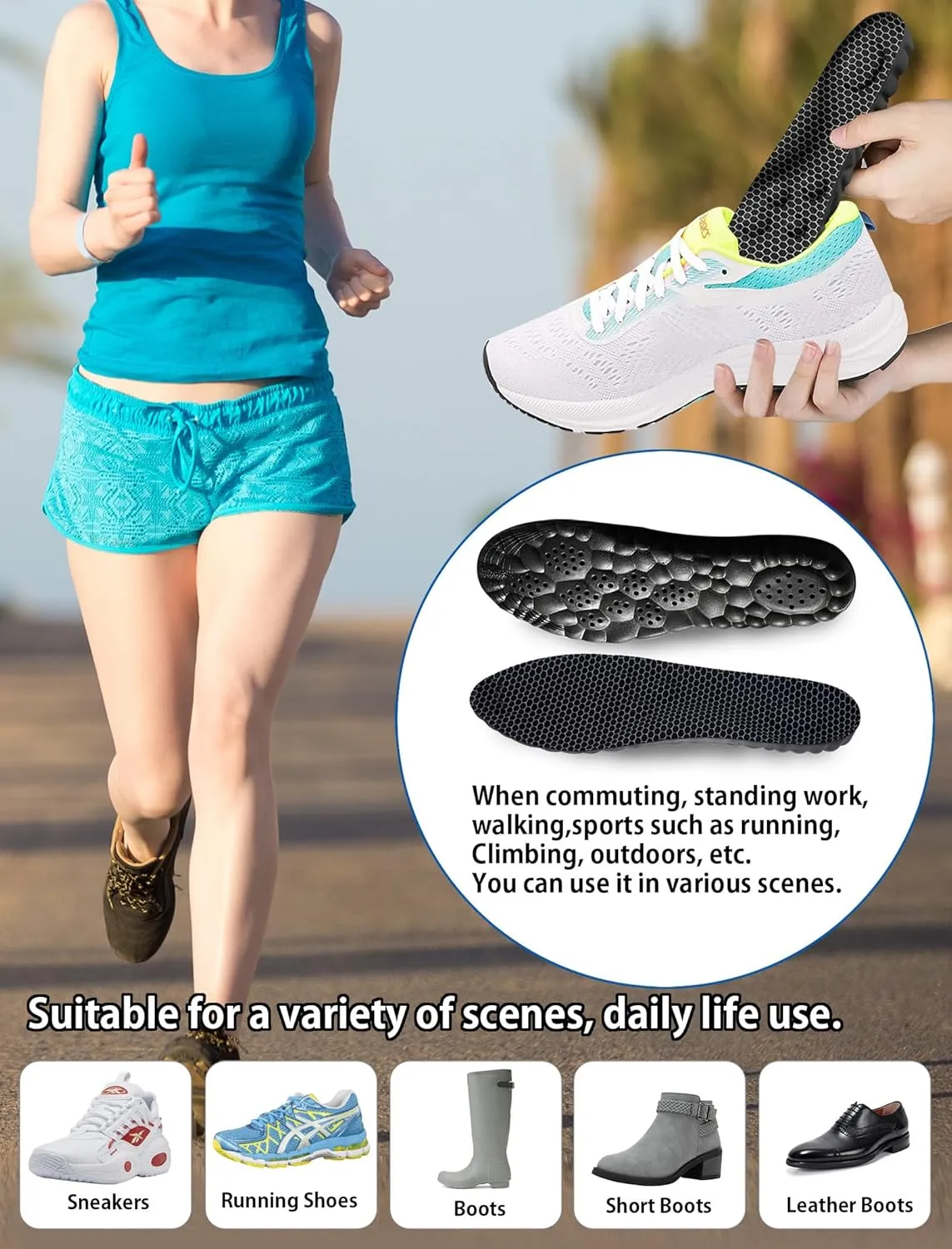 4D Cloud Insoles for Men and Women, Arch Support Insoles, Memory Foam Insoles, Shock Absorption and Cushioning Sports Shoe Insoles for Foot & Joint Support (XL Men 9-11.5 | Women 11-12.5 Black)