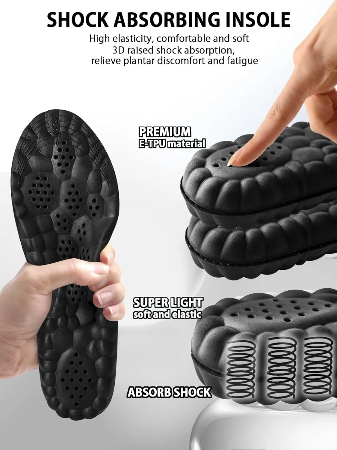 4D Cloud Insoles for Men and Women, Arch Support Insoles, Memory Foam Insoles, Shock Absorption and Cushioning Sports Shoe Insoles for Foot & Joint Support (XL Men 9-11.5 | Women 11-12.5 Black)