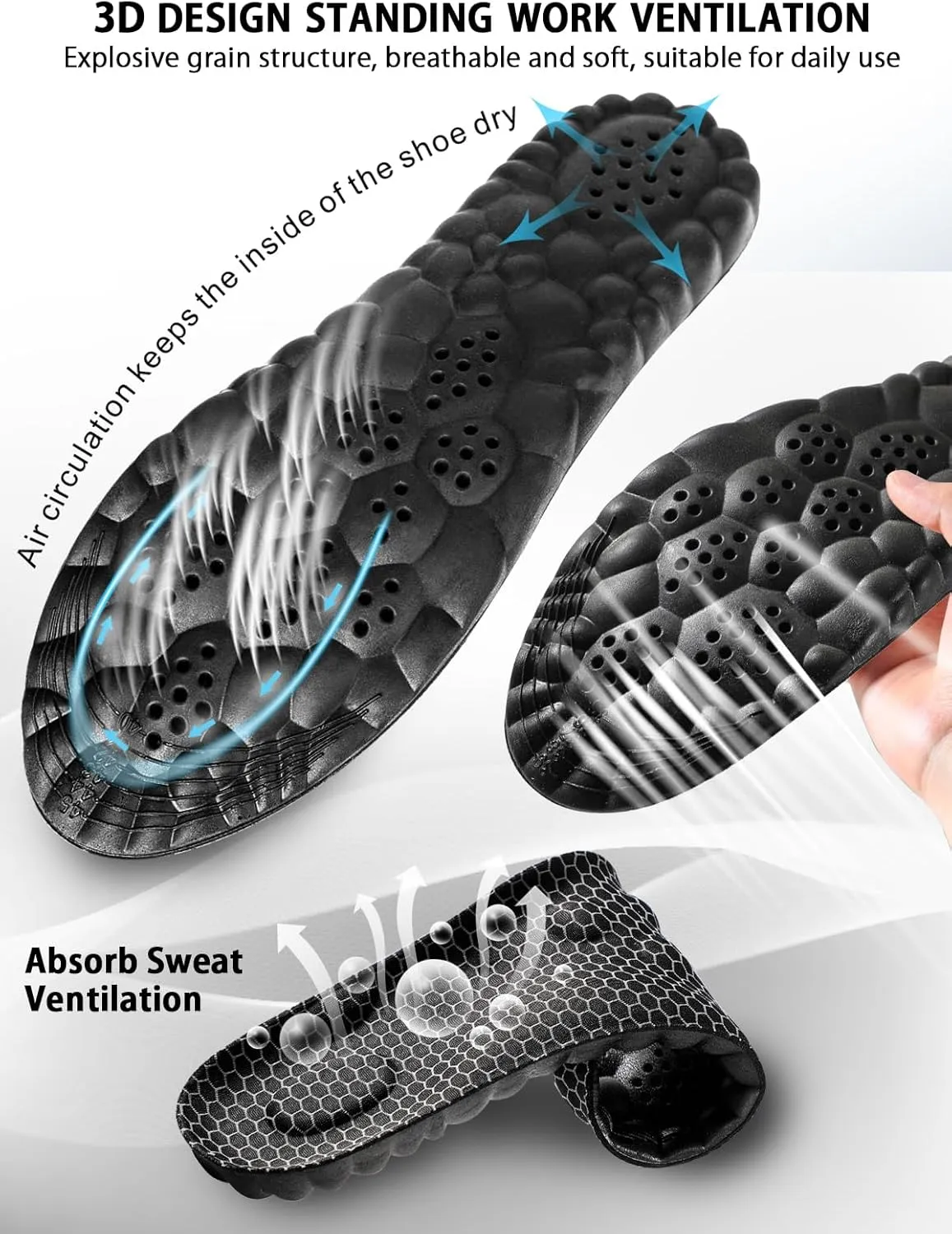 4D Cloud Insoles for Men and Women, Arch Support Insoles, Memory Foam Insoles, Shock Absorption and Cushioning Sports Shoe Insoles for Foot & Joint Support (XL Men 9-11.5 | Women 11-12.5 Black)