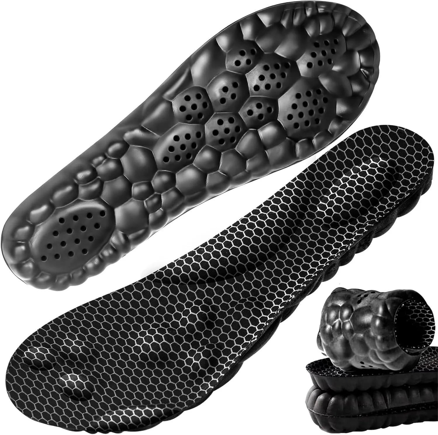 4D Cloud Soles Insoles Memory Foam Sport Women and Kids Shock Absorption Insole Shoe Sole Inserts Foot Pain Relief Arch Support Work Boot Insole (Black, S Men 7~7.5 /Women 8.5(9.6 in))