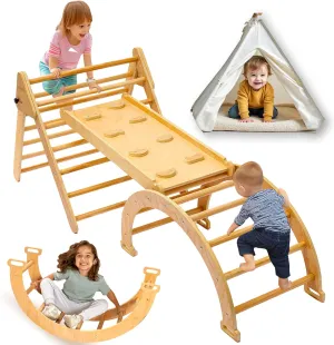 5 in 1 Pikler Triangle Set, Montessori Toddler Climbing Toys Indoor, Baby Wooden Play Pickler, Kids Climber