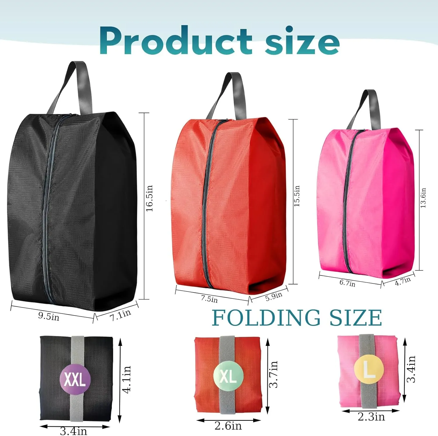 6 Pack Foldable Shoe Bag For Travel Of 3 Size In One Set,With Zipper Closure And Leather Handle(6 Pack Color mixed)