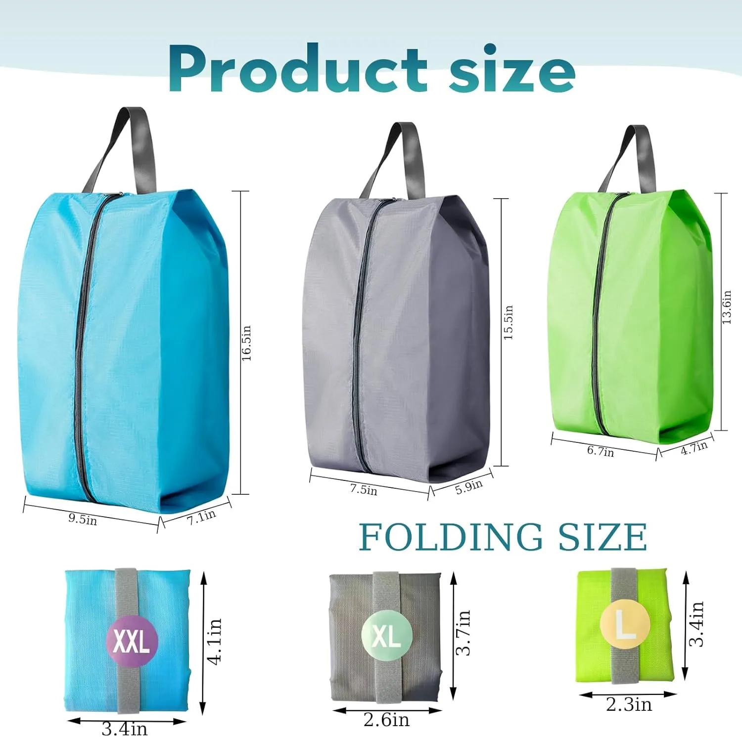6 Pack Foldable Shoe Bag For Travel Of 3 Size In One Set,With Zipper Closure And Leather Handle(6 Pack Color mixed)