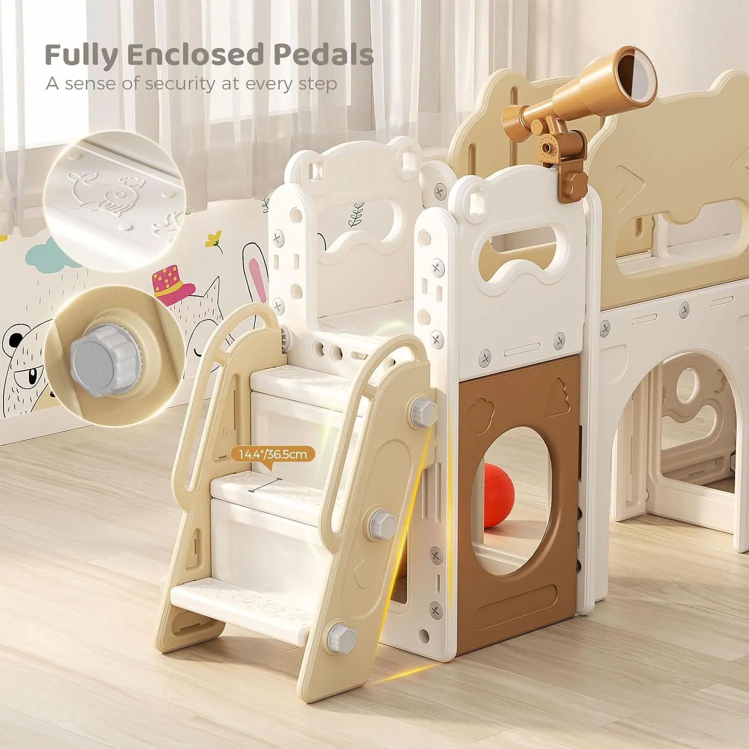 8-in-1 Toddler Slide Set, Indoor Slide for Kids with Climber, Basketball Hoop, Tunnel and Storage Space, Outdoor Playset Playground for Children Age 1  Backyard (Coffee)