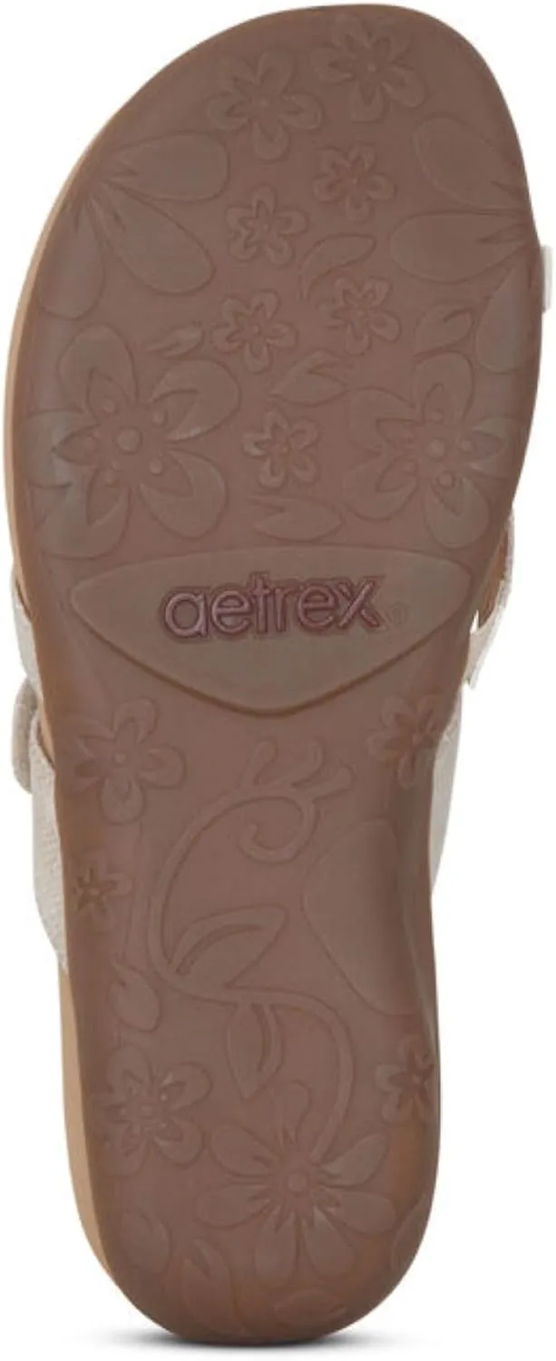 Aetrex Izzy Memory Foam Footbed Faux Leather Adjustable Orthopedic Slide Sandals for Women - Pressure Relief Pain Arch Support Sandals Women's