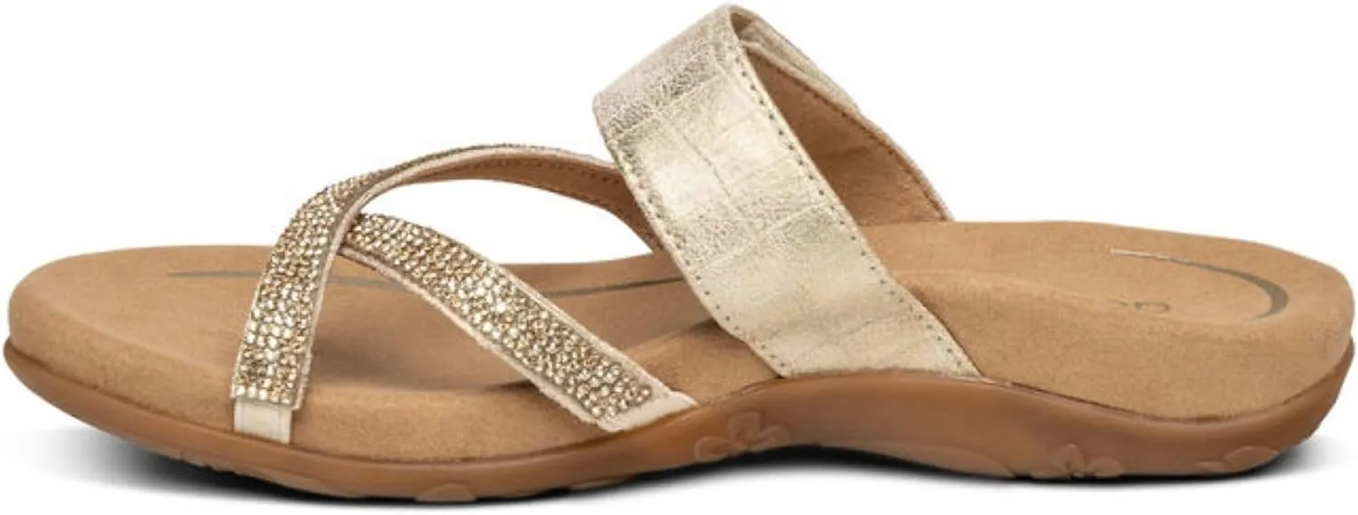 Aetrex Izzy Memory Foam Footbed Faux Leather Adjustable Orthopedic Slide Sandals for Women - Pressure Relief Pain Arch Support Sandals Women's