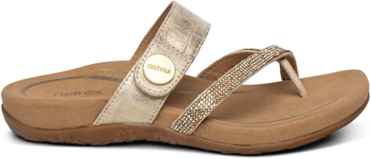 Aetrex Izzy Memory Foam Footbed Faux Leather Adjustable Orthopedic Slide Sandals for Women - Pressure Relief Pain Arch Support Sandals Women's