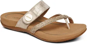 Aetrex Izzy Memory Foam Footbed Faux Leather Adjustable Orthopedic Slide Sandals for Women - Pressure Relief Pain Arch Support Sandals Women's