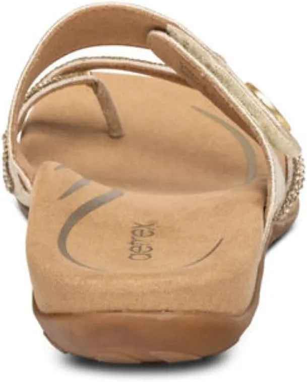 Aetrex Izzy Memory Foam Footbed Faux Leather Adjustable Orthopedic Slide Sandals for Women - Pressure Relief Pain Arch Support Sandals Women's