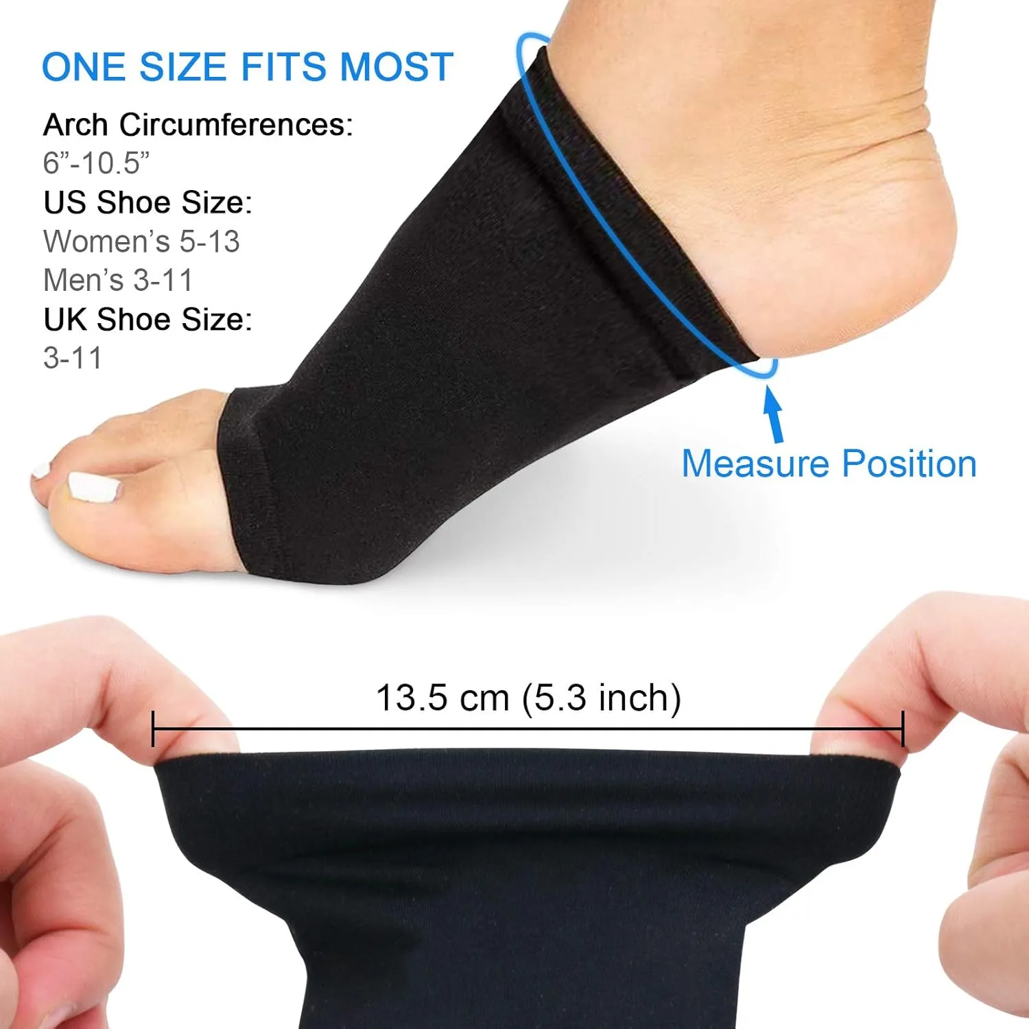 Ailaka 2 Pairs Compression Arch Support Sleeves, Cushioned Arch Support Braces Gel Pads for Flat Foot Pain Relief Plantar Fasciitis Heel Spurs