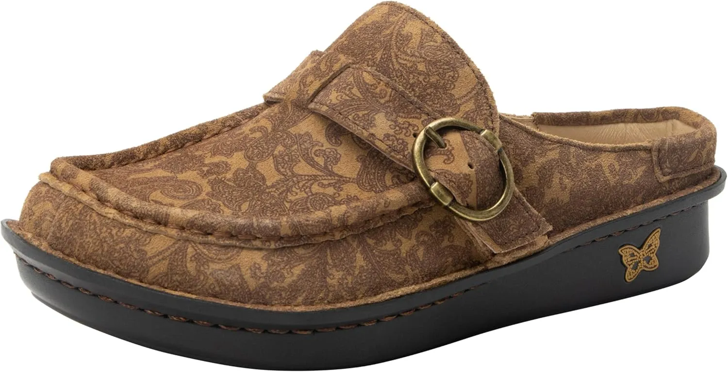 Alegria Women's Brigid Leather Moc Toe Open Back Clog with Heel Cup
