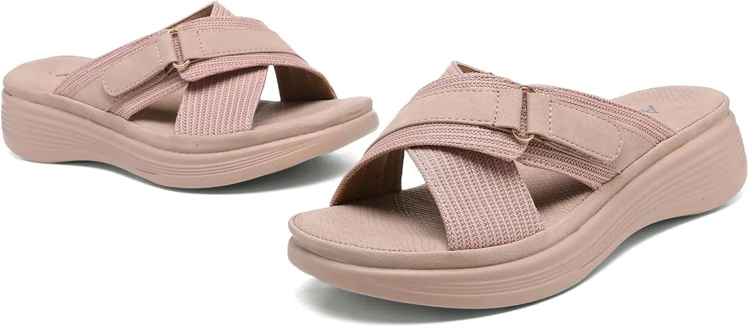 Altxic Women's Open Toe Crisscross Woven Comfy Casual Slip On Casual Walking Sport Slide Sandals With Adjustable Buckle Strap Summer Beach Shoe