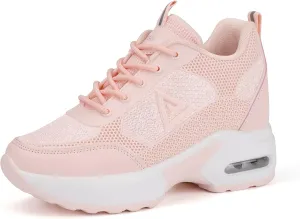 AONEGOLD Womens Knit Platform Hidden Wedges Sneaker High Top Athletic Walking Shoes High Heel Mesh Fashion