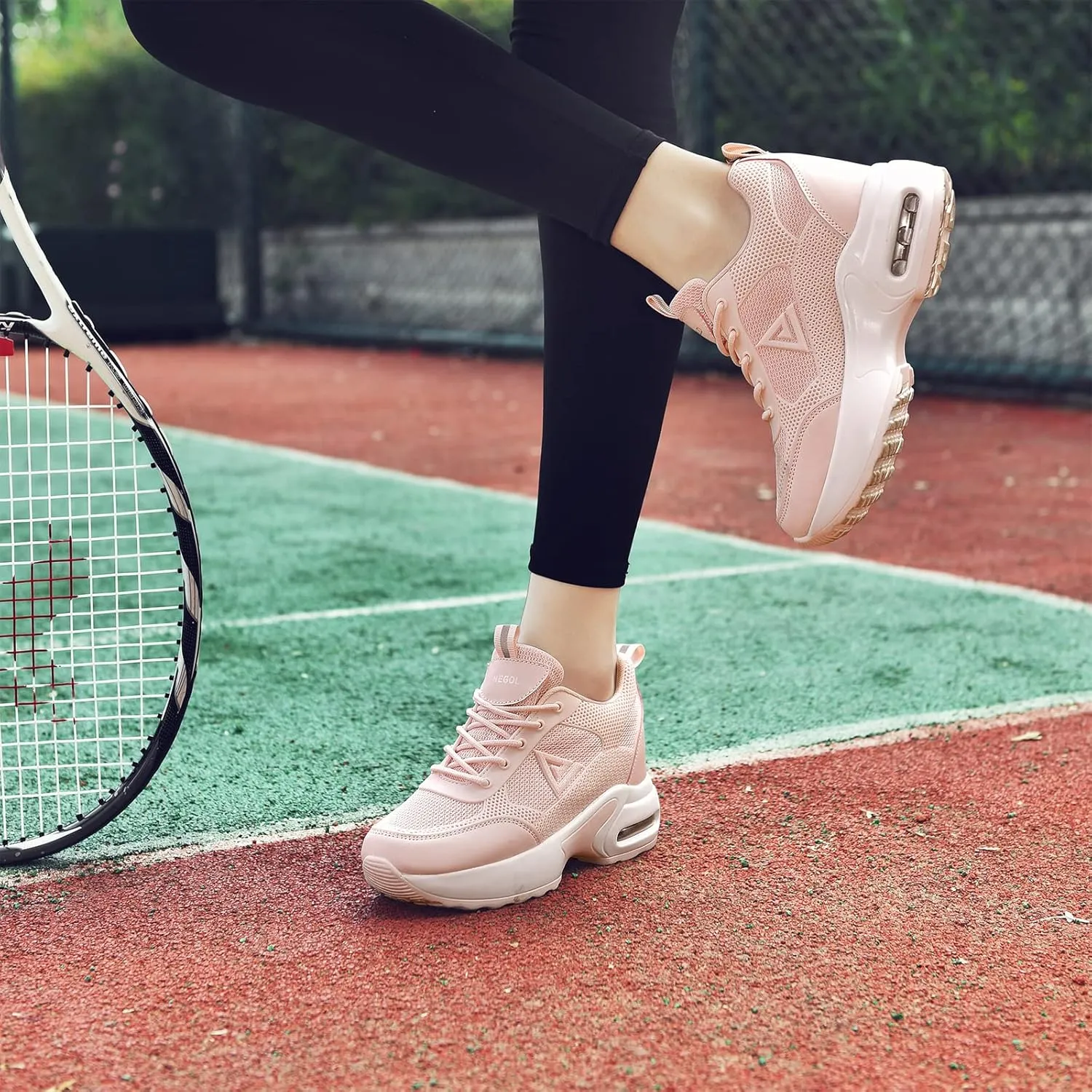 AONEGOLD Womens Knit Platform Hidden Wedges Sneaker High Top Athletic Walking Shoes High Heel Mesh Fashion