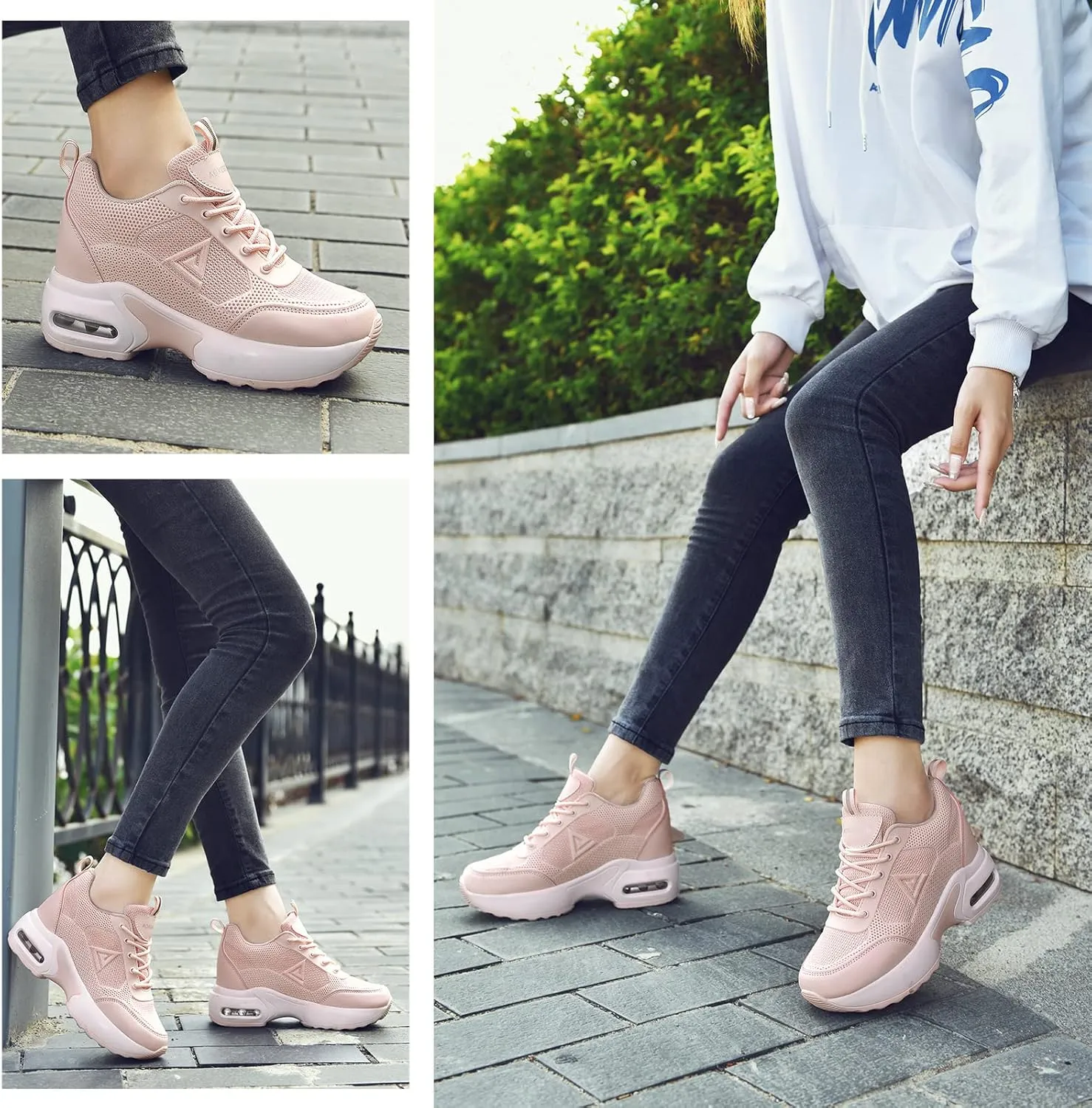 AONEGOLD Womens Knit Platform Hidden Wedges Sneaker High Top Athletic Walking Shoes High Heel Mesh Fashion