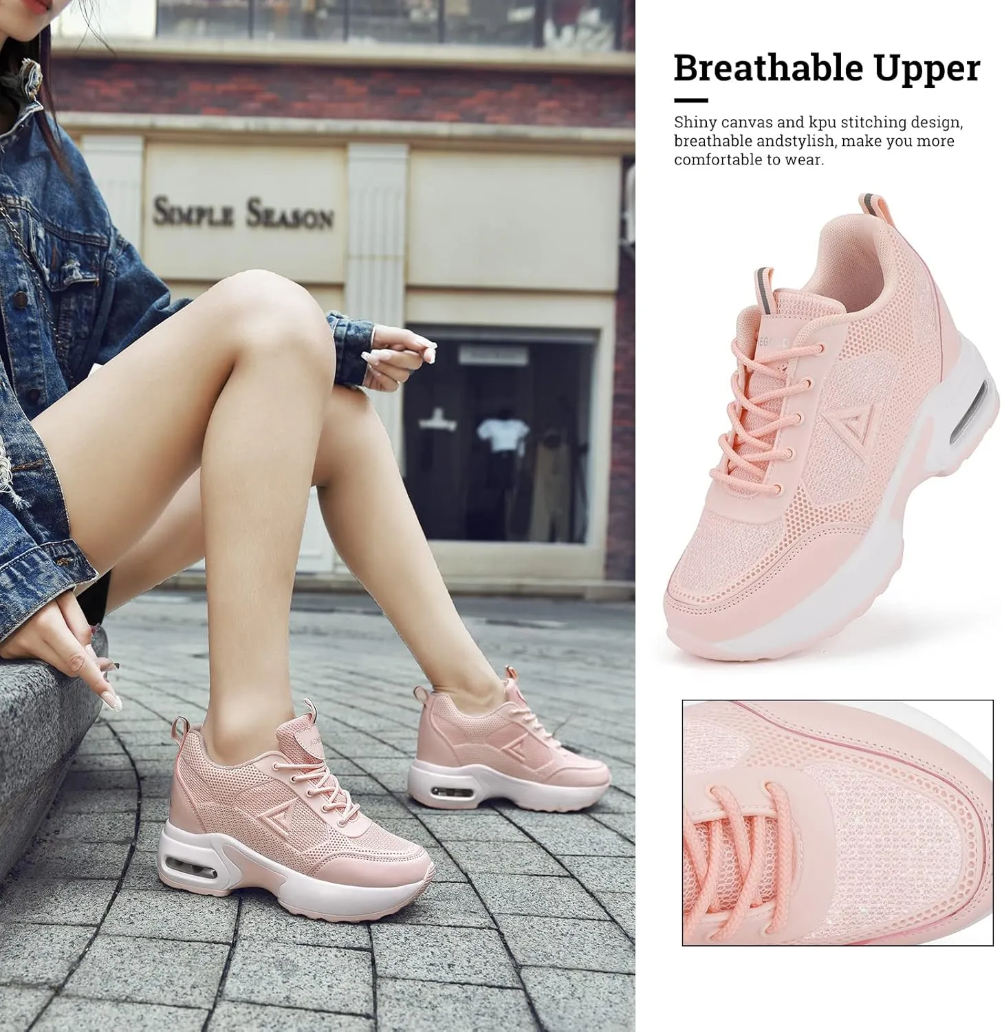 AONEGOLD Womens Knit Platform Hidden Wedges Sneaker High Top Athletic Walking Shoes High Heel Mesh Fashion