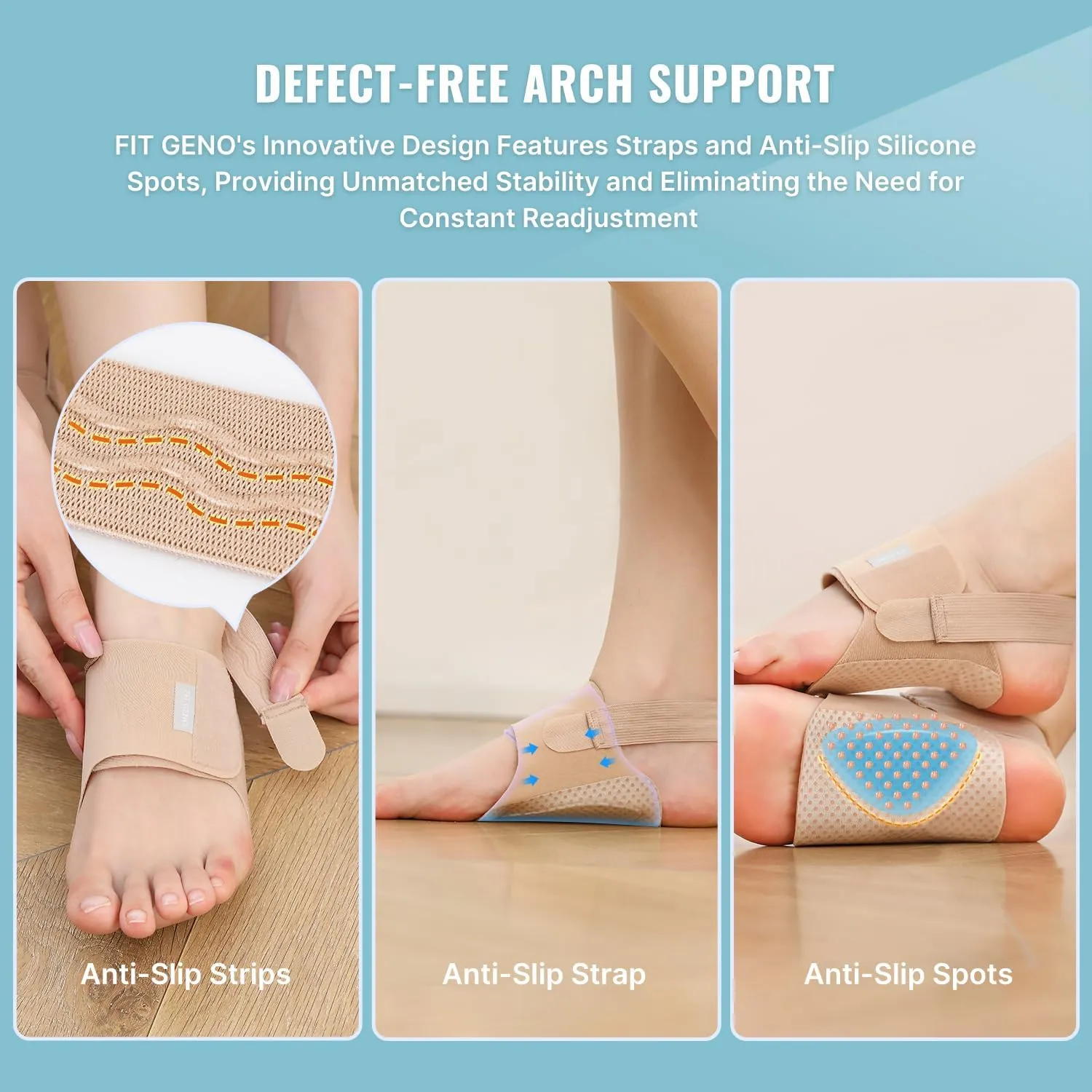 Arch Support for Plantar Fasciitis Relief: Upgraded Non-Slip Wearable Arch Support Inserts w/Built-in Orthotics - Adjustable Brace w/Gel Pads for Flat Feet High & Fallen Arch for Men Women