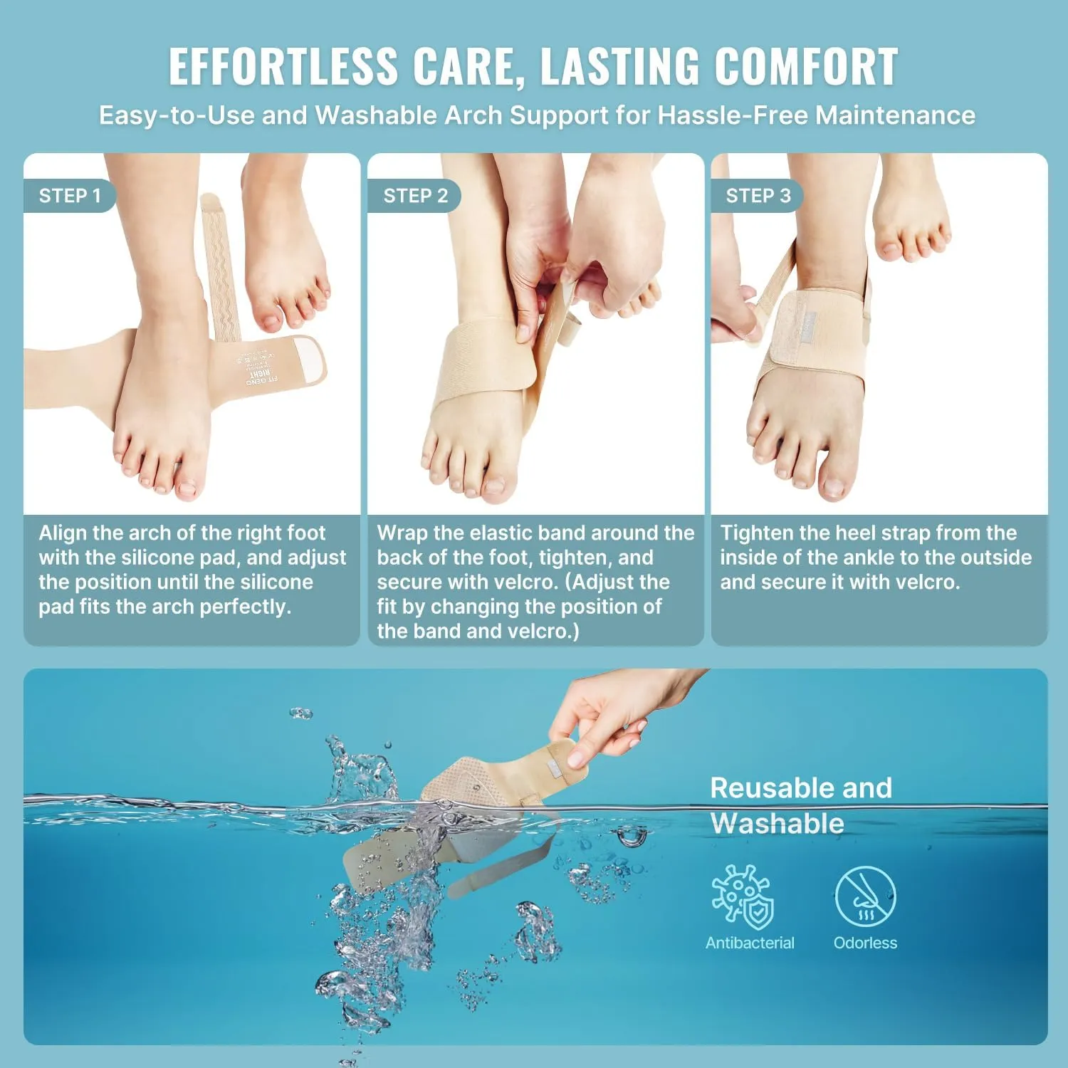 Arch Support for Plantar Fasciitis Relief: Upgraded Non-Slip Wearable Arch Support Inserts w/Built-in Orthotics - Adjustable Brace w/Gel Pads for Flat Feet High & Fallen Arch for Men Women
