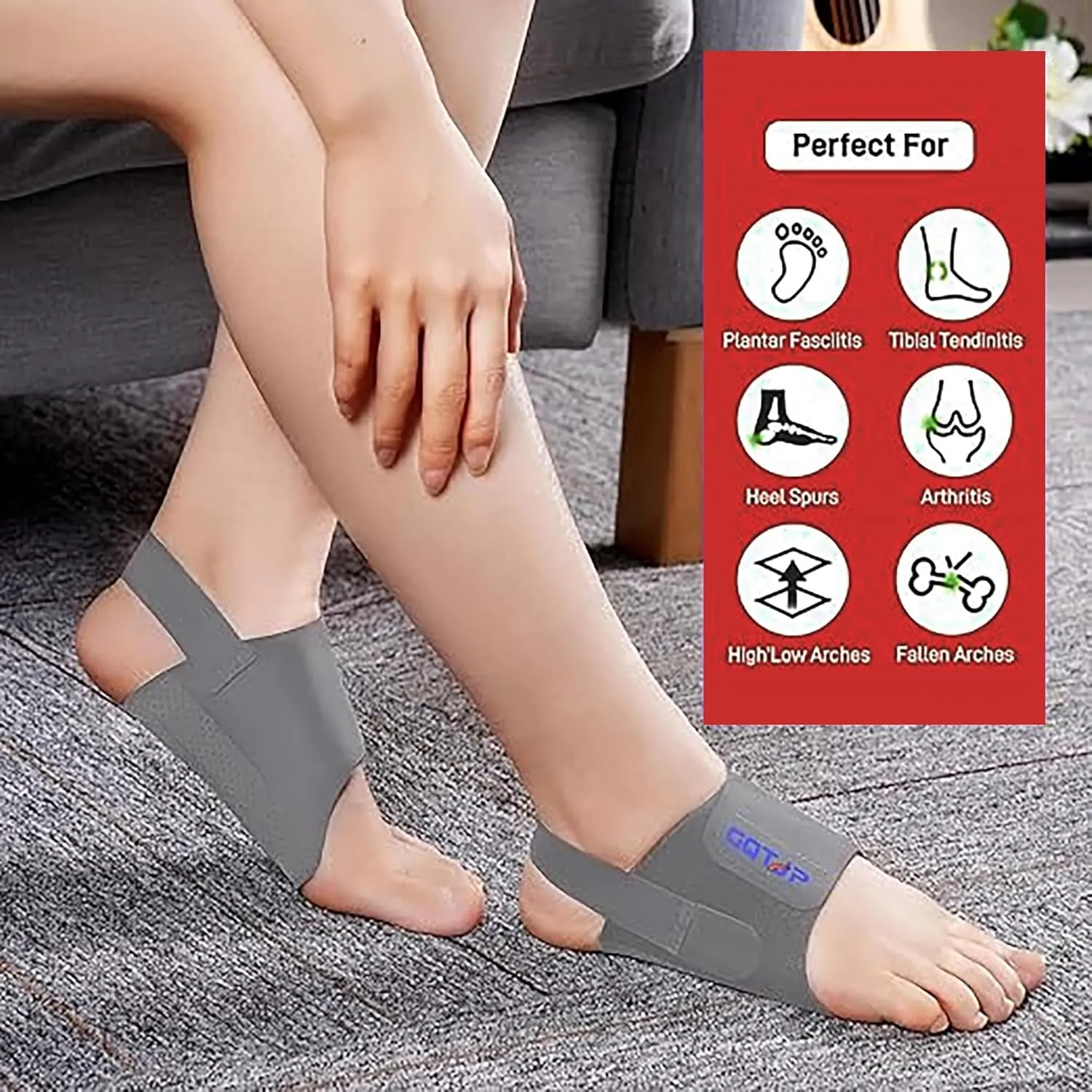 Arch Support Inserts Braces for Plantar Fasciitis Relief, Adjustable Arch Support Compression Bands, Arch Sleeves for Flat Feet, Foot Support for Pain Relief with Gel Pads