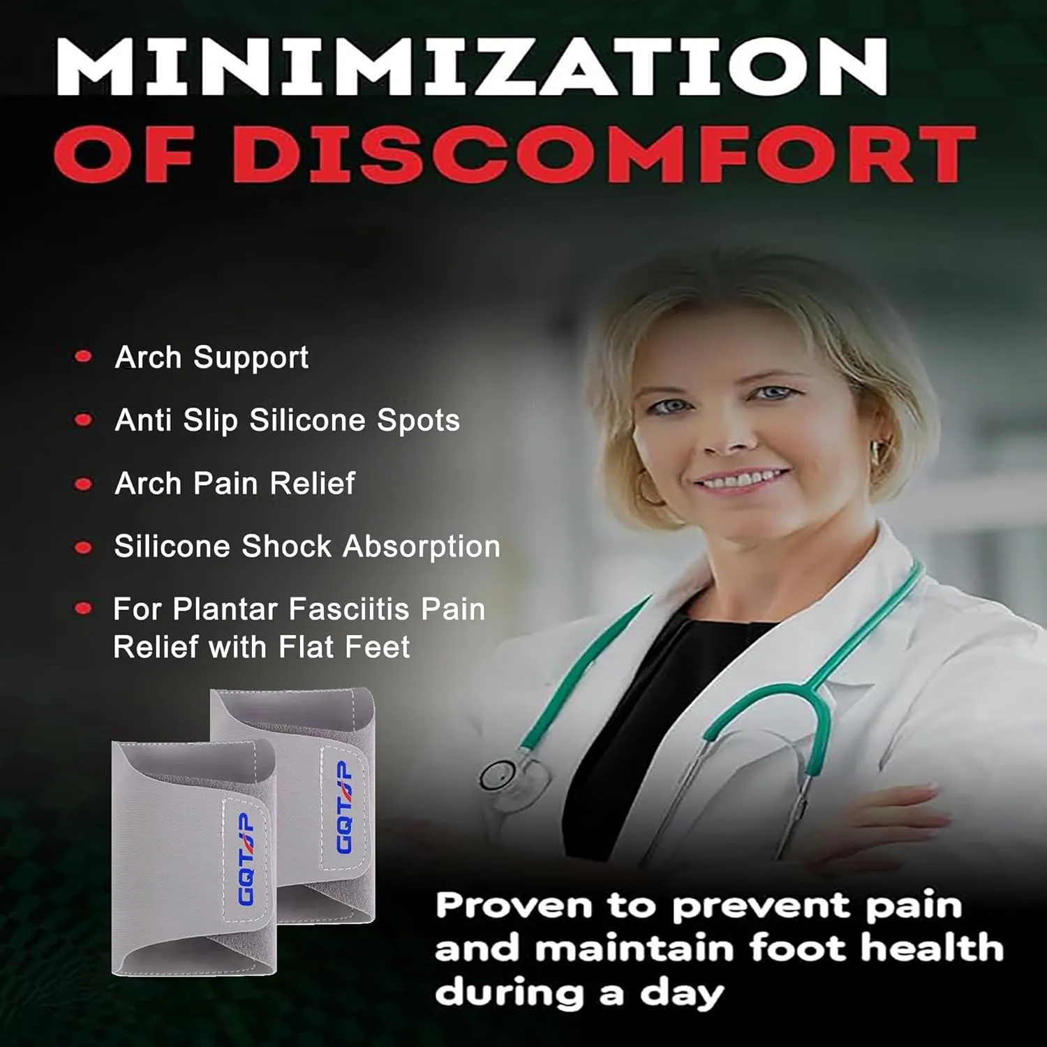 Arch Support Inserts Braces for Plantar Fasciitis Relief, Adjustable Arch Support Compression Bands, Arch Sleeves for Flat Feet, Foot Support for Pain Relief with Gel Pads